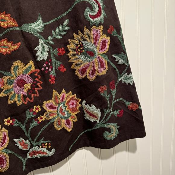 Vintage April Cornell Brown A Line Skirt Floral Embroidery Size Large - Picture 2 of 5